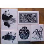 5 NEW MOUNTED RUBBER STAMPS-ASIAN THEME, PANDA - £23.98 GBP