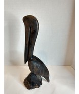 VTG Hand Carved Ironwood Pelican Statue - Nautical Beach Décor Figurine - £12.39 GBP