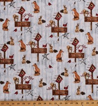 Cotton Winter Scene Snow Fox Rabbit Squirrel Cardinal Fabric Print BTY D508.53 - £9.55 GBP