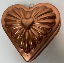 Vintage Copper Tone Heart Shape Valentine Cake Mold Hanging - $9.49