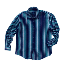 Van Heusen Mens Large Dress Shirt No Iron Button Up Black Striped Long S... - $14.54