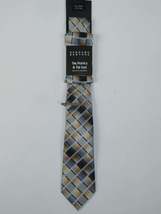 Men's  Nautica Tie/Hankie/Tie Bar Set Woven Silky Feel #Nautica-8 Tan Gray image 3