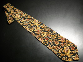 Joseph Abboud Neck Tie Italian Silk Black Brown Leaf Accent - £10.26 GBP