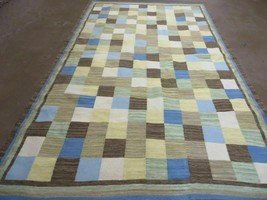5x8 Handwoven Kilim Dhurrie Wool Cotton Rug Flatweave Carpet Checkered Colorful - £260.94 GBP