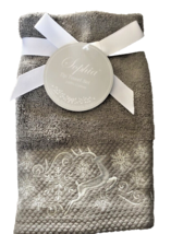 Reindeer Christmas Fingertip Towels Embellished Embroidered Set of 2 Gray White - $33.29