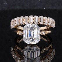 3.50 Ct Emerald Cut Moissanite Solitaire, 925 Sterling Silver Bridal Ring Set - £116.37 GBP