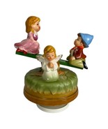 Vintage SANMYRO  Music Box Made in Japan 7&quot; x  5&quot; Boy Girl See Saw Angel  - £26.62 GBP