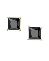 Black CZ Square Princess Cut 14k Yellow Gold Basket Set Screw Back Stud Earrings - £22.76 GBP+