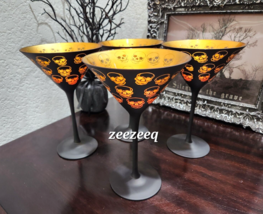 x4 Halloween Mirror Orange Black Skulls Martini Cocktail Glasses GORGEOUS! - £71.17 GBP