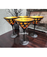 x4 Halloween Mirror Orange Black Skulls Martini Cocktail Glasses GORGEOUS! - £71.93 GBP