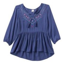 Girls Shirt Mudd Blue Embroidered 3/4 Sleeve Babydoll Top $36 NEW-size 10 - £11.68 GBP