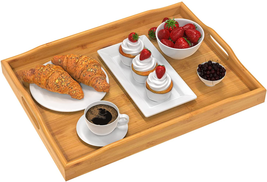 Bamboo Serving Tray with Handles Rectangular Wooden - £25.64 GBP