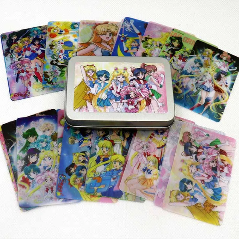 30PCS Sailor Tsukino Game Cards Iron Box Character Table Playing Toys For Family - £14.61 GBP