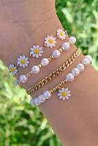 White 4pcs Daisy Pearl Beaded Chain Bracelet Set - $18.63