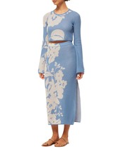 Misa Los Angeles cassi crop top &amp; matching midi skirt set in Blue hibiscus flora - £237.13 GBP