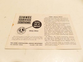 LIONEL POST-WAR TRAINS SERVICE STATION LISTINGS 1952-53 - GOOD- H12A - £2.72 GBP