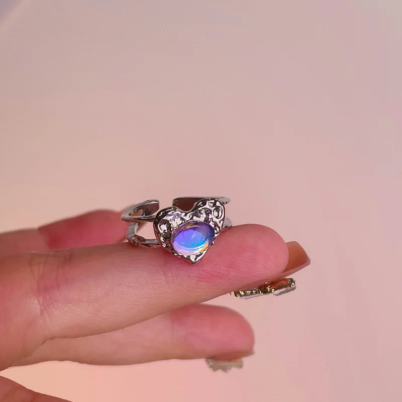 Vintage Opal Irregular Natural Stone Ring White Opal Aesthetic Hollow Boho Finge - £11.77 GBP