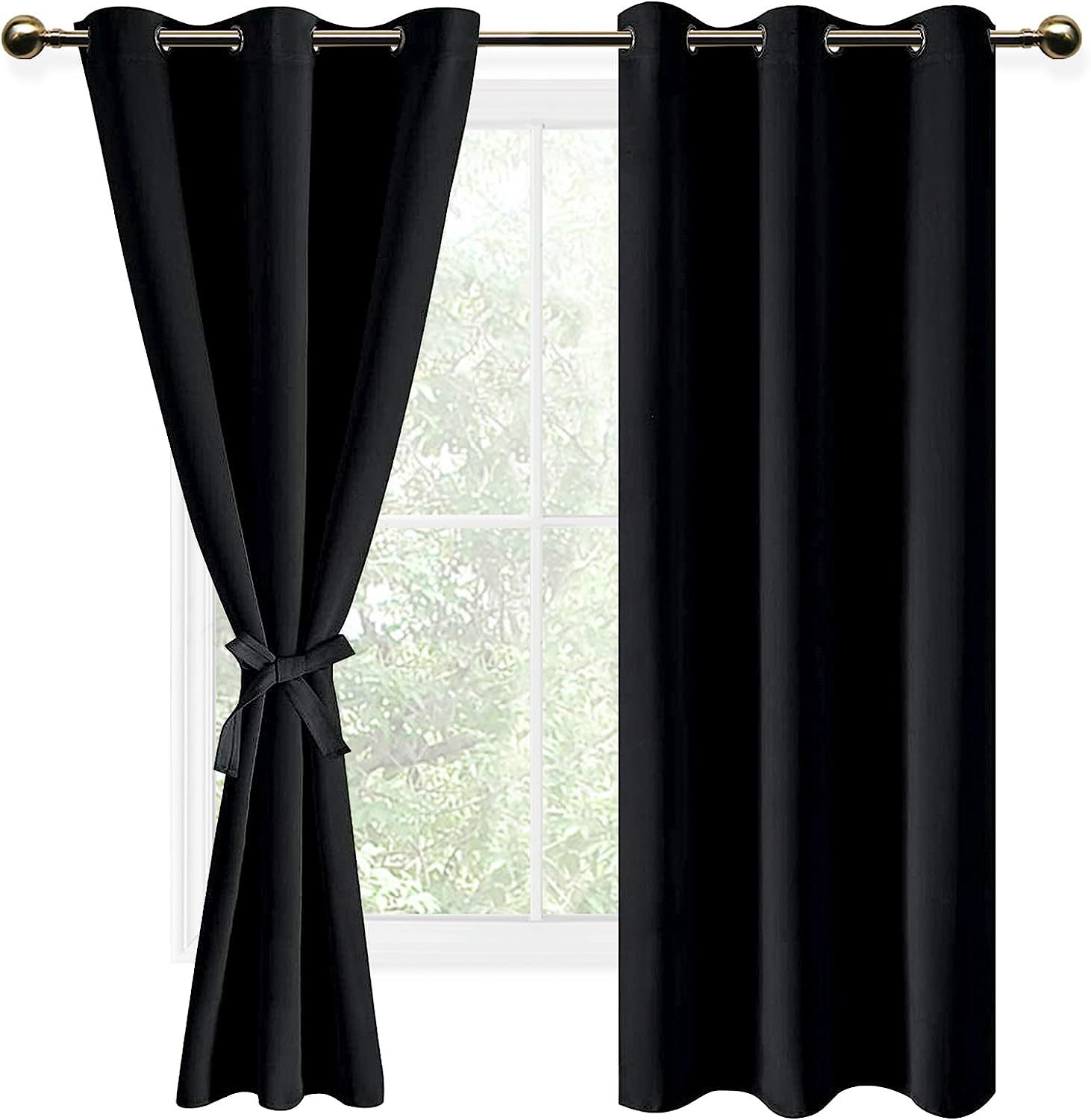 Dwcn Black Blackout Curtains For Bedroom Sewn With Tiebacks - Thermal Insulated - $31.98