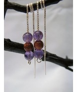 Amethyst &amp; Goldstone Sterling Silver Threader Earrings RKS17 - £19.95 GBP