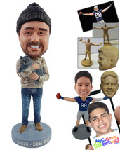 Personalized Bobblehead Cat lover bro wearing nce sweater jeans and loafers hold - £72.74 GBP