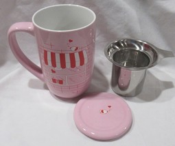 Davids Tea Nordic Mug w/lid, Infuser 16 Oz Pink Valentine&#39;s Day Retro Tea Shop - £35.43 GBP