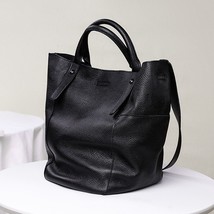 Chic Simple Bucket Bag for Women Shoulder Bag 100% Genuine Leather Female Handba - £85.02 GBP