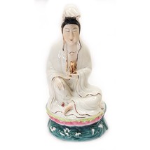 Chinese Porcelain Quan Yin On Lotus Statue 11.5&quot; Mid-Century 1960&#39;s Mid ... - $1,517.75 MXN