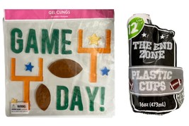 Football Party Supplies Sports Theme GEL CLINGS &amp; 16OZ CUPS - £11.68 GBP