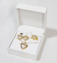 NEW Diamond Heart-Shaped 3-pc Jewelry Set Ring/Earring/Pendant Gold over Brass - £22.27 GBP
