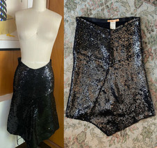 Loy and Ford Black Sequin Skirt Loyandford Sz M L asymmetrical  - $64.35