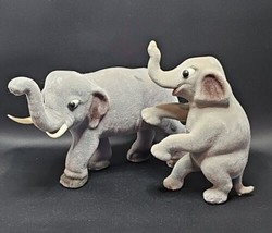 Vintage Pair of Flocked Fuzzy Elephant Plastic Blow Mold Toys Made in Hong Kong - £31.13 GBP