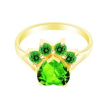 Women&#39;s Day 14K Yellow Gold Plated Emerald Heart Shape Paw Print Ring Sz 5-10 - £51.49 GBP