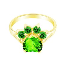 Women&#39;s Day 14K Yellow Gold Plated Emerald Heart Shape Paw Print Ring Sz 5-10 - £48.90 GBP