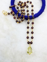 Natural Garnet and Lemon Quartz Fancy Pendant, Dainty Beads Necklace - £47.96 GBP