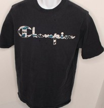 Men’s Champion Logo Spellout Camo Print Graphic Print Blue Shirt Size M - £8.08 GBP