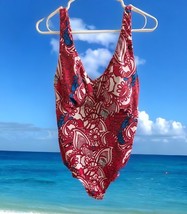 Island Rays Womens SIZE 2X One Piece Swimsuit Pink White Blue Paisley Fl... - $20.78