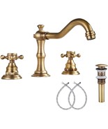 Antique Brass Widespread Bathroom Sink Faucet 3-Hole Vanity Mixer Tap W/... - £42.98 GBP