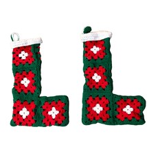 Handmade Christmas Stockings Set of Two Matching Used Crochet Granny Square - £18.92 GBP