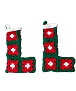 Handmade Christmas Stockings Set of Two Matching Used Crochet Granny Square - £18.68 GBP