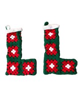 Handmade Christmas Stockings Set of Two Matching Used Crochet Granny Square - £17.84 GBP