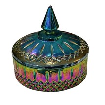 Vintage Indiana Blue Carnival Glass Iridescent Princess Candy Dish with Lid - £18.33 GBP