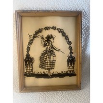 Vintage Girl with Arbor Reversed Painted Silhouette with Wood Frame Glas... - £18.45 GBP