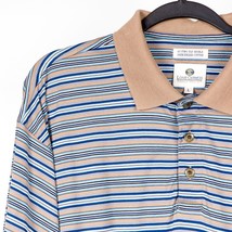 Lone Cypress Pebble Beach Polo Shirt L Blue Tan Striped Mercerized Cotto... - £13.85 GBP