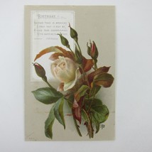 Victorian Greeting Card Birthday White &amp; Pink Roses Flowers Antique - £4.78 GBP