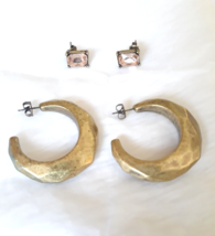 AVON BOLD FACETED HOOP &amp; STUD EARRINGS &quot;BURNISHED GOLDTONE&quot; (VERY RARE) ... - $18.52