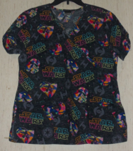 EXCELLENT WOMENS STAR WARS GRAY HEATHER W/ NOVELTY PRINT SCRUBS TOP  SIZE M - £19.84 GBP