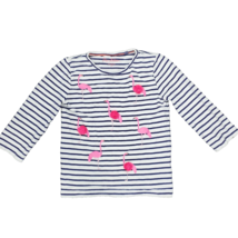 Mini Boden Shirt Girls 7-8 Years White Blue Pink Flamingos Cotton Striped - $9.46