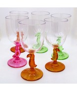 6 Funky Acrylic Parrot Stem Wine Glasses 8 Oz - Pink Green Orange Fun BB... - $16.34