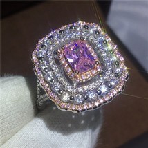 2021 New Pink Multi Color Princess Cut Zircon Engagement Ring For Women Female F - £9.35 GBP
