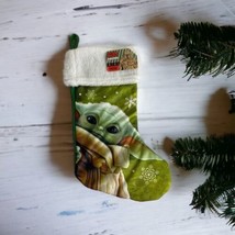 Star Wars The Mandalorian Baby Yoda Grogu Christmas Stocking 15&quot;Green White NEW - $11.89